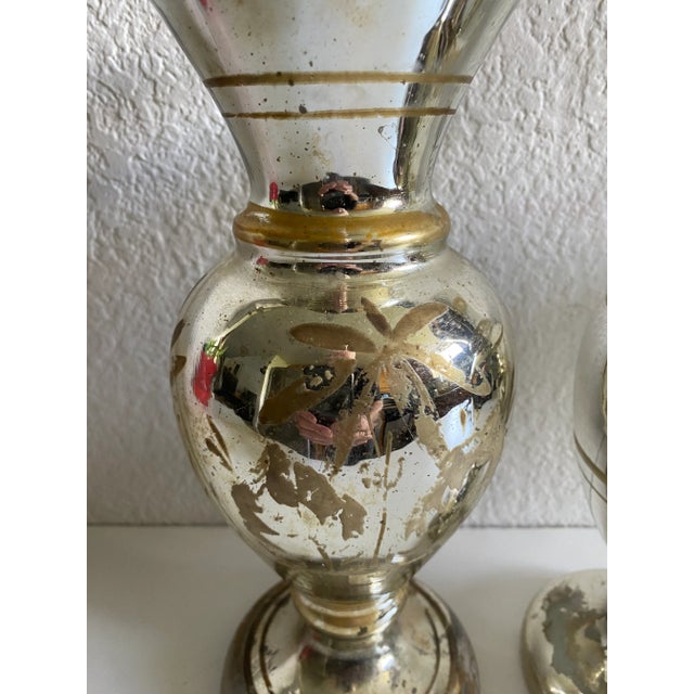 1920s Pair of Vintage Mercury Glass Vases For Sale - Image 5 of 11
