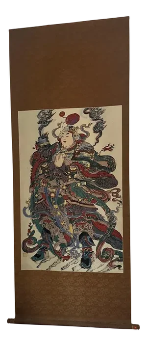Large Japanese Silk Scroll Wall Hanging with Deity