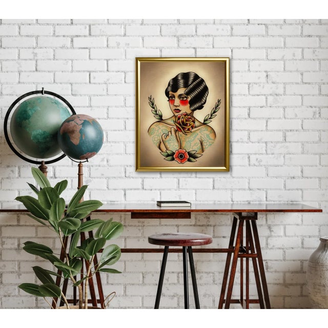 Modern Tattooed Rose Giclee Print on Canvas Framed For Sale - Image 3 of 4