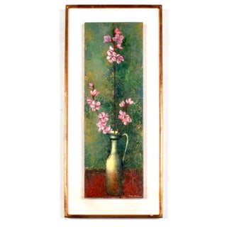 Pierre Henry, French Surrealism Oil Painting Pierre Henry Surrealist Color Flowers in Vase, 1966 For Sale