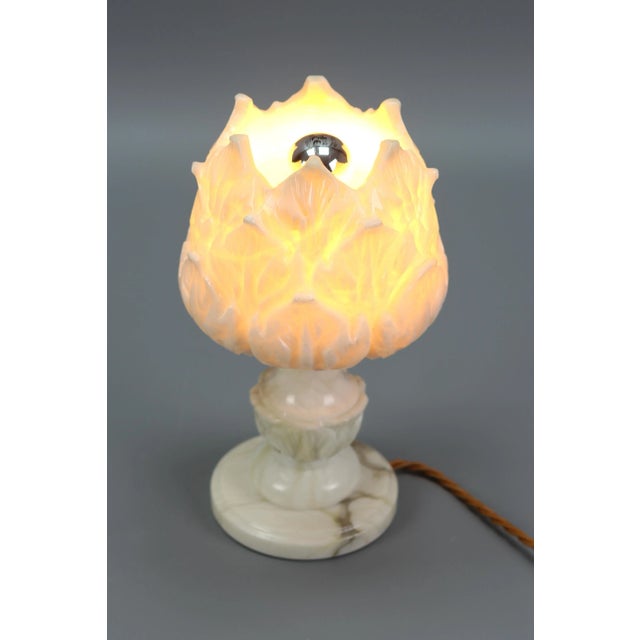Mid-Century Italian White Flower Alabaster Table Lamp, 1950s For Sale - Image 14 of 18