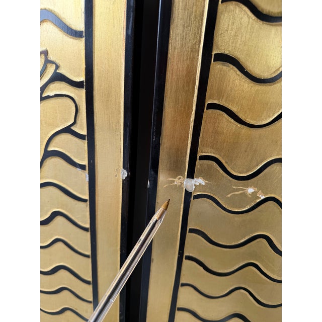 Wood Vintage Art Deco Asian-Style Four-Panel Folding Screen - Room Divider For Sale - Image 7 of 12
