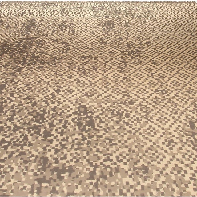 Modern "Sienna Pixel" Modern Abstract Pixelated Mosaic Beige With Taupe Oversized Rug For Sale - Image 3 of 5