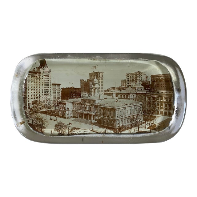 1900s Antique Architectural Photograph Paper Weight of New York City Hall, Manhattan For Sale