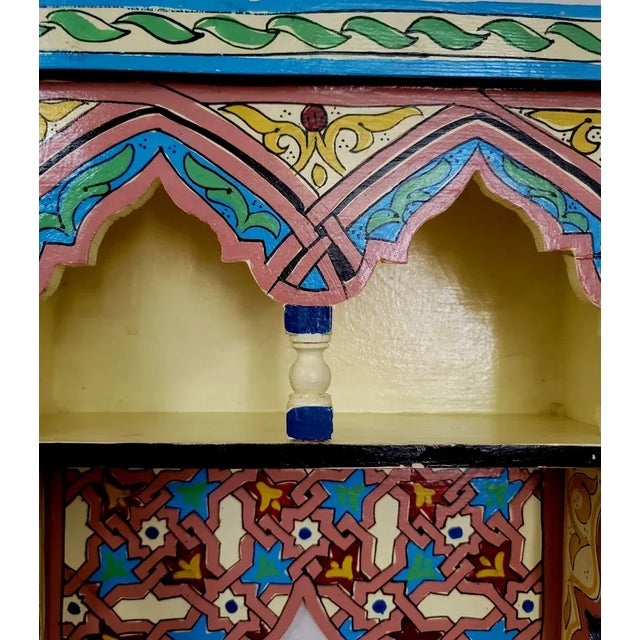 Wood Moroccan Wooden Shelf All Hand-Painted / Yellow For Sale - Image 7 of 8