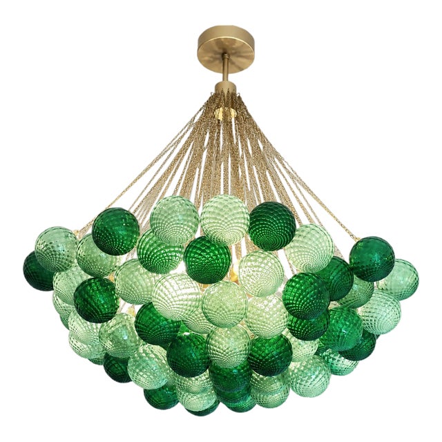 Handcrafted Balloton Murano Glass Sphere Lighting Fixture in Green Color For Sale