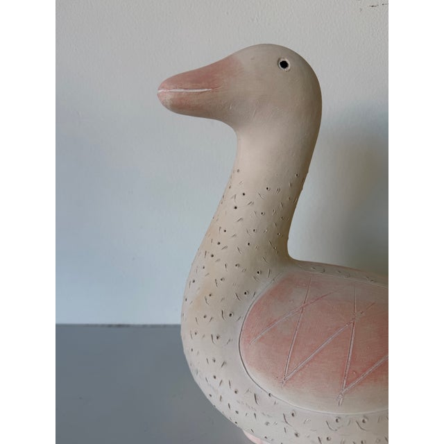 1980s Vintage Handcrafted Ceramic Duck Sculpture in Soft Pink & Cream For Sale - Image 5 of 12