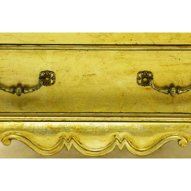 Gold Henredon Gold Toned Silver Leaf Bombe Two-Drawer Commodes - a Pair For Sale - Image 8 of 16