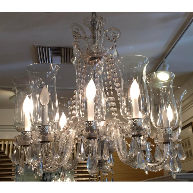 Traditional Vintage Irish Crystal Chandelier With Hurricane Shades
