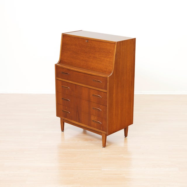 Mid Century Teak Secretary Desk Attributed Jentique Furniture For Sale In Los Angeles - Image 6 of 13