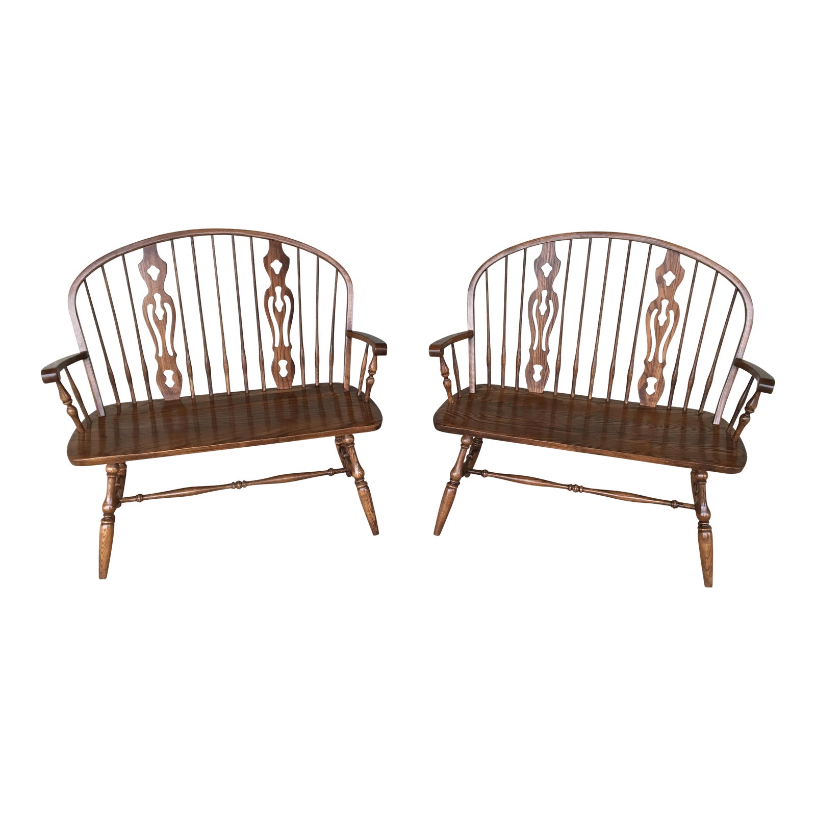 Dinaire Furniture Colonial Solid Oak Deacons Benches a Pair Chairish