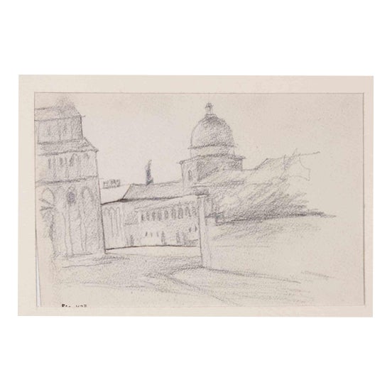 Mino Maccari, View of Pisa, Pencil Drawing on Paper, 1927 For Sale