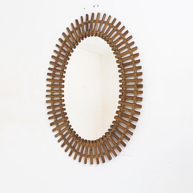 Oval Bamboo and Rattan Mirror, 1960s For Sale - Image 6 of 6