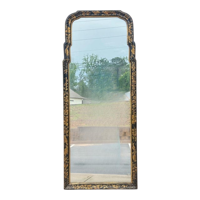 Chinoiserie Black Lacquer Chinoiserie Georgian Style Wall Mirror Att. To Friedman Bros. For Sale - Image 3 of 8