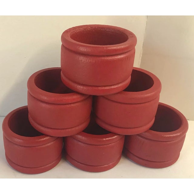 Vintage Red Wooden Napkin Rings - Set of 6 For Sale - Image 4 of 6