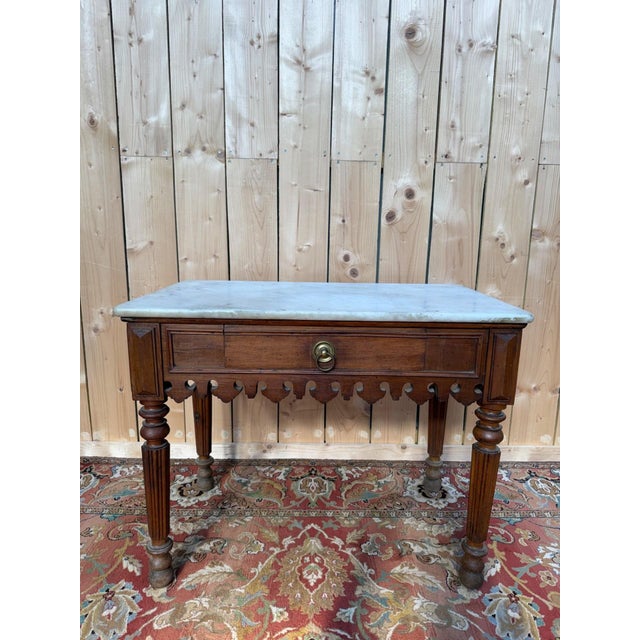 Brown Restoration Period Butchers Block in Wood, Marble and Brass For Sale - Image 8 of 8