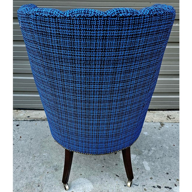 Royal Blue Antique Federal Barrel Back Upholstered Armchair For Sale - Image 8 of 12