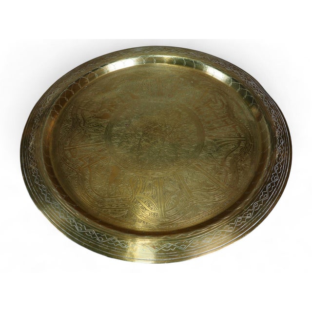 Vintage Orient Islamic Hammer Engraved Table Tray, 1940s For Sale - Image 6 of 18