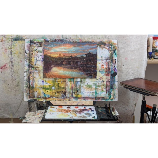 Toulouse Pont Neuf Sunrise by Christopher Clark | Oil on Acrylic on Wood Panel River scene at sunrise. For Sale - Image 4 of 4
