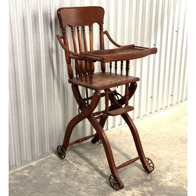 Victorian Antique Victorian Child's Combination Oak High Chair For Sale - Image 3 of 10
