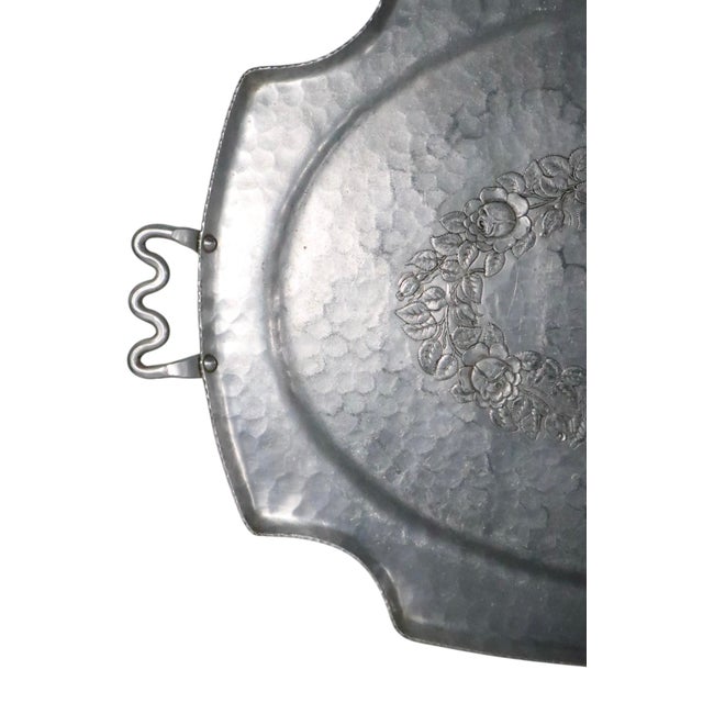 Metal Large Art Deco Mid Century Hand Forged Aluminum Tray For Sale - Image 7 of 10
