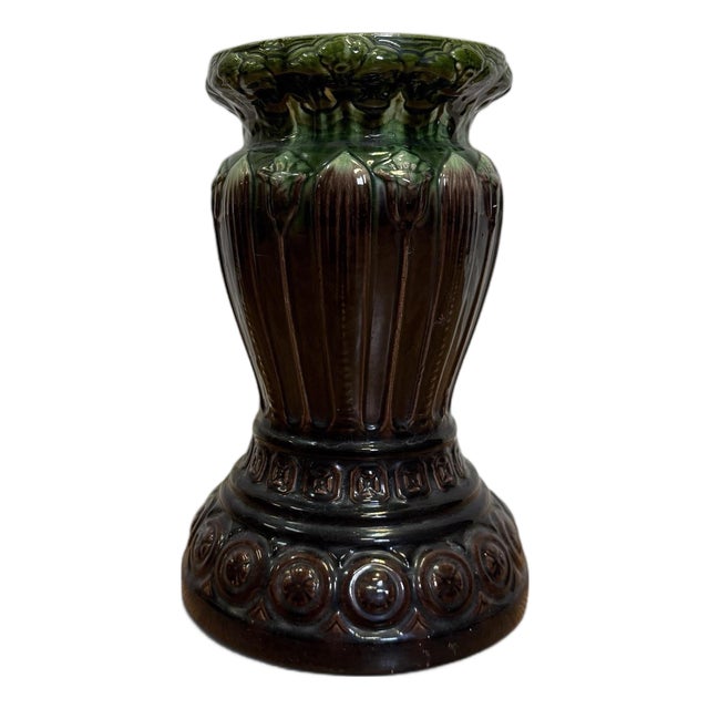 Antique Brush-McCoy Blended Glaze "Amaryllis" Majolica Pedestal For Sale