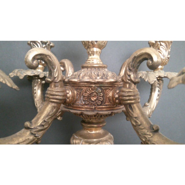 Vintage Old Retro Brass Candelabra Brevettato/European Style 5-Arm For Sale - Image 10 of 18