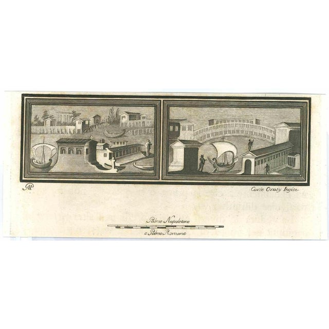 Ancient roman fresco, from the series "antiquities of herculaneum", is an original etching on paper realized from a design...