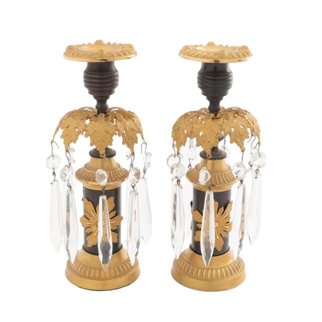 English English Regency Candlesticks With Crystal Lusters (1800) For Sale - Image 3 of 10