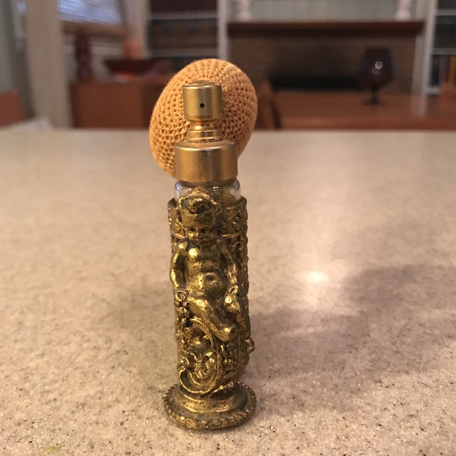 Brass Cherub Perfume Bottle Holder & Glass Perfume Bottle Chairish