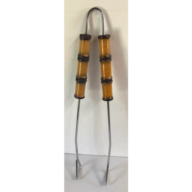 Mid-Century Modern Vintage Faux Bamboo Long Tongs For Sale - Image 3 of 7