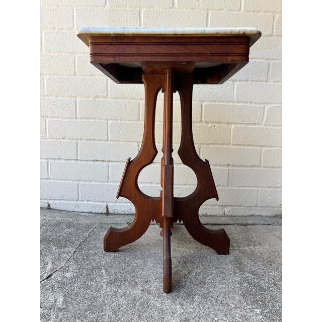 Victorian Antique Eastlake Marble Top Lamp Table / Parlor Table For Sale - Image 3 of 7