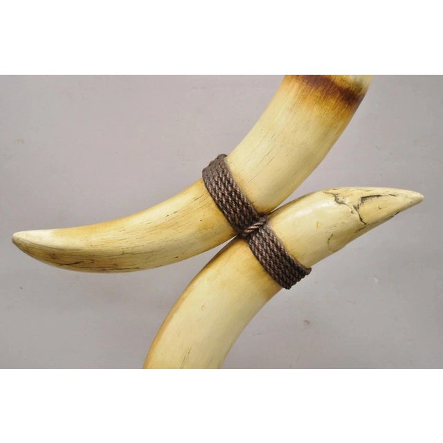 Vintage Chinoiserie African Safari Faux Horn Tusk Fiberglass Floor Lamp For Sale - Image 4 of 12