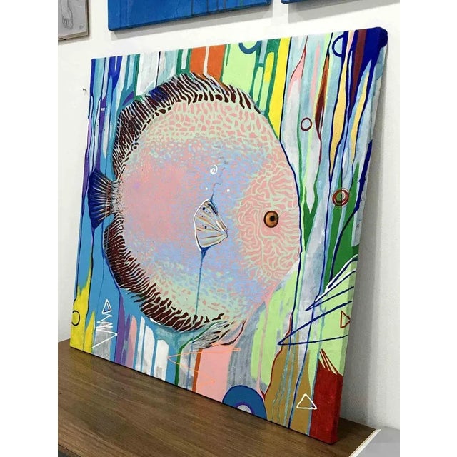 Pesce (80x80x1cm)- Acrylic and Posca colors on canvas - 2013. No frame: the edges of the canvas are painted. Signature on...