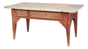 Antique Rustic Hand Painted Pine Kitchen Table, 1850