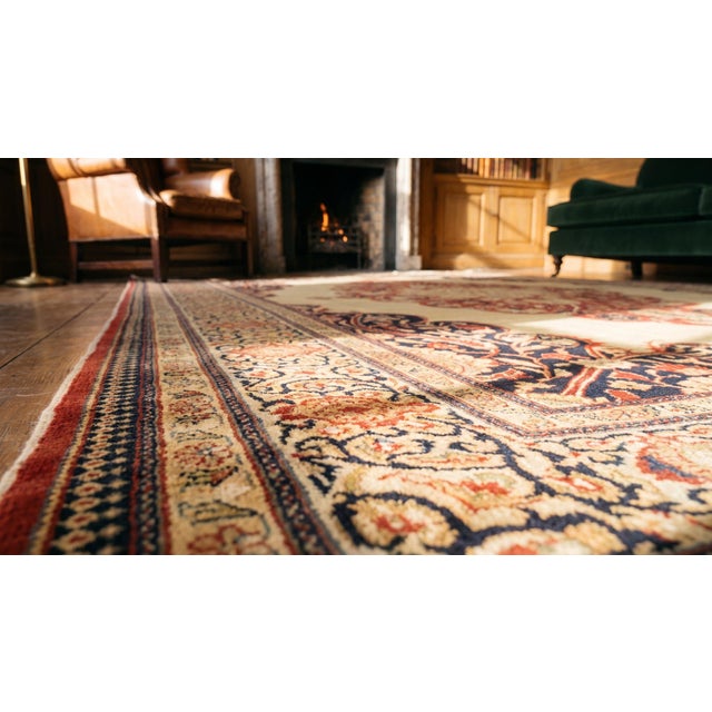 Textile 1890s Ivory Red Medallion Antique Persian Tabriz Haji Jalili Rug 7' 6" X 11' 0" Handknotted Wool Carpet For Sale - Image 7 of 9