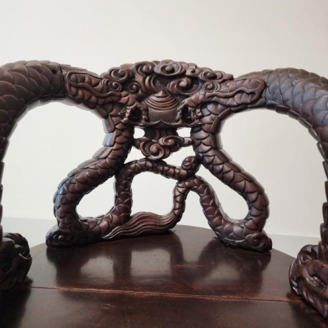 19th Century Japanese Meiji Era Hand-Carved Dragon Throne Armchair For Sale - Image 12 of 18