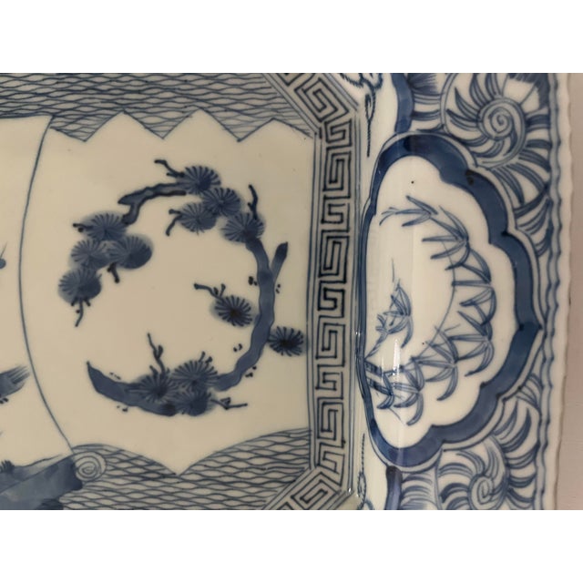 Antique Japanese Ko-Imari Blue and White Octagonal Plate With Landscape For Sale - Image 14 of 18