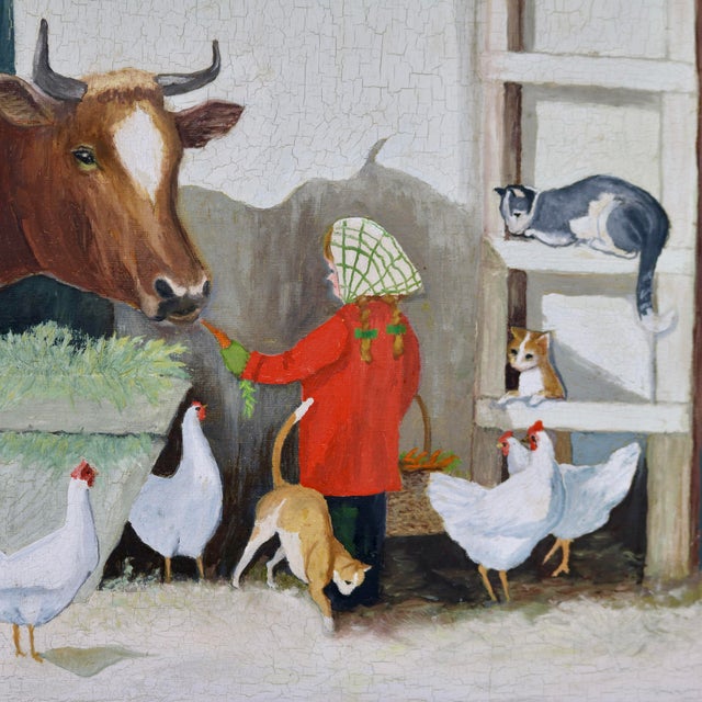 American Mid-20th Century Americana Farm Scene Oil Painting on Board – Framed For Sale - Image 3 of 11