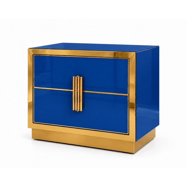 Not Yet Made - Made To Order Sapphire Blue Glass and Polished Brass Bedside Cabinets from Justfurnituress SRL, Set of 2 For Sale - Image 5 of 11