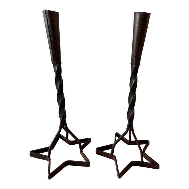 Pair of Rustic Star Cattle Brand Candle Holders For Sale