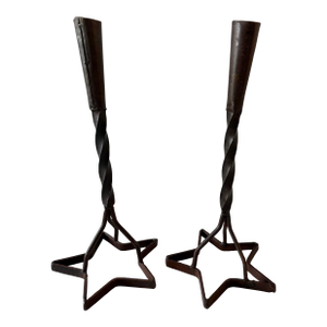 Pair of Rustic Star Cattle Brand Candle Holders