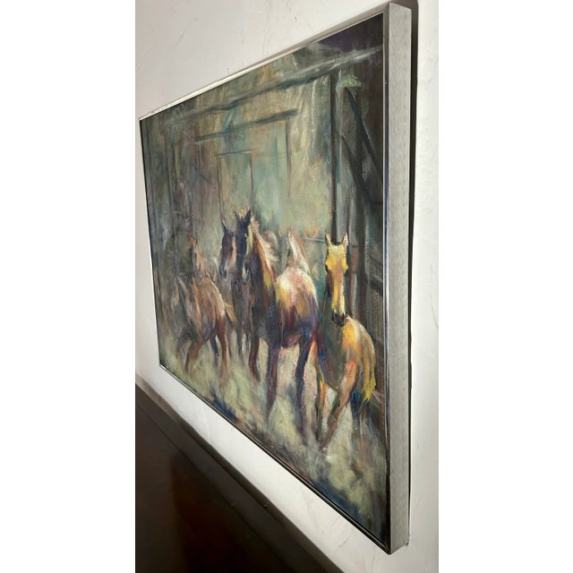 Ralph Lauren Inspired by Ralph Lauren, Original Galloping Horses Oil on Canvas, Signed by Artist For Sale - Image 4 of 12