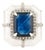 3.63ct Emerald-Cut Blue Sapphire Diamond Victorian Ring in 18k White Gold Size 5 For Sale