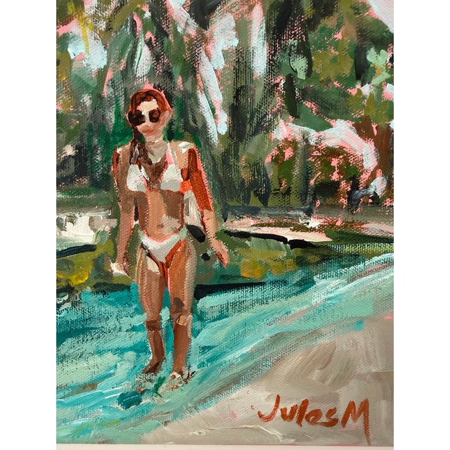 Island Girl, loosely painted sunbather walks the beach. Framed, signed and ready to hang. This work makes you feel the sun...