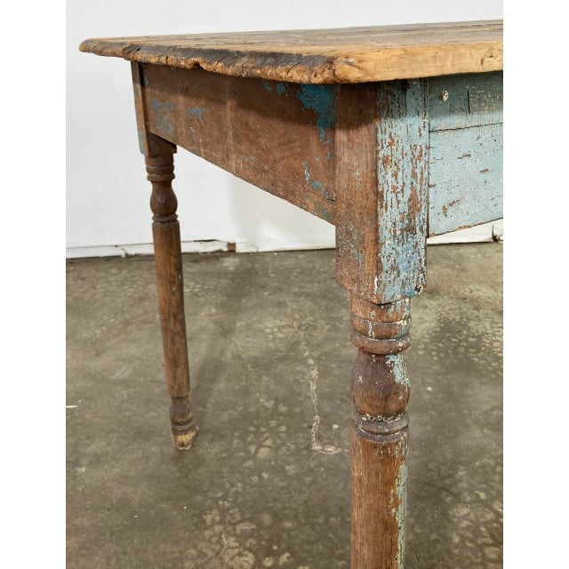 Antique Reclaimed Wood Weathered Blue Painted Table For Sale - Image 11 of 13