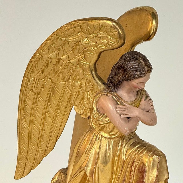 Pair 18th Century Hand-Carved Polychromed Wood Angels For Sale - Image 14 of 17
