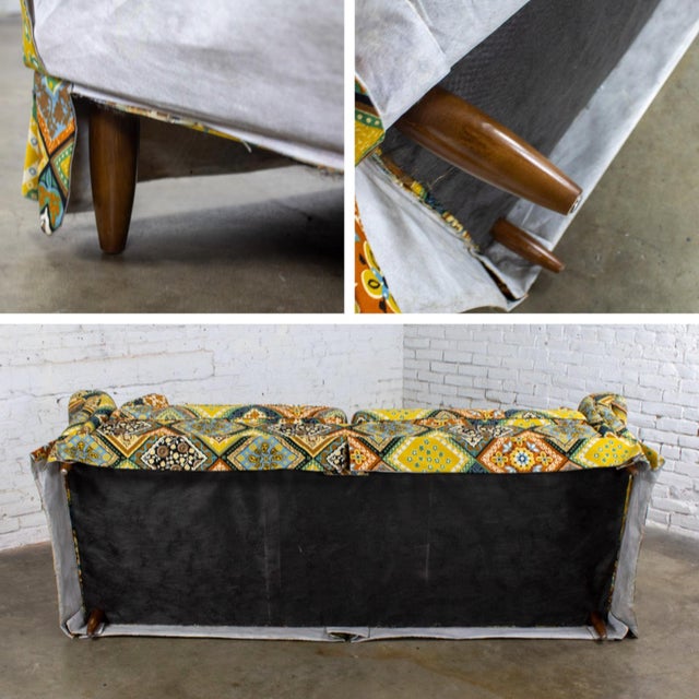 Late 20th Century Camelback Sofa W/Multicolored Patchwork Fabric & Tight Back by Rowe Furniture For Sale - Image 16 of 18