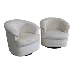Pair of Mid-Century Modern Milo Baughman Style Swivel Rocker Club Chairs