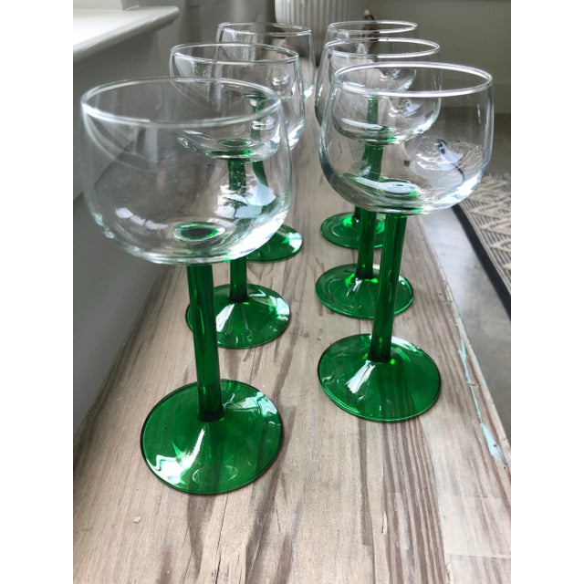 Vintage French Emerald Green Stemmed Glasses-Set of 6 For Sale - Image 4 of 7